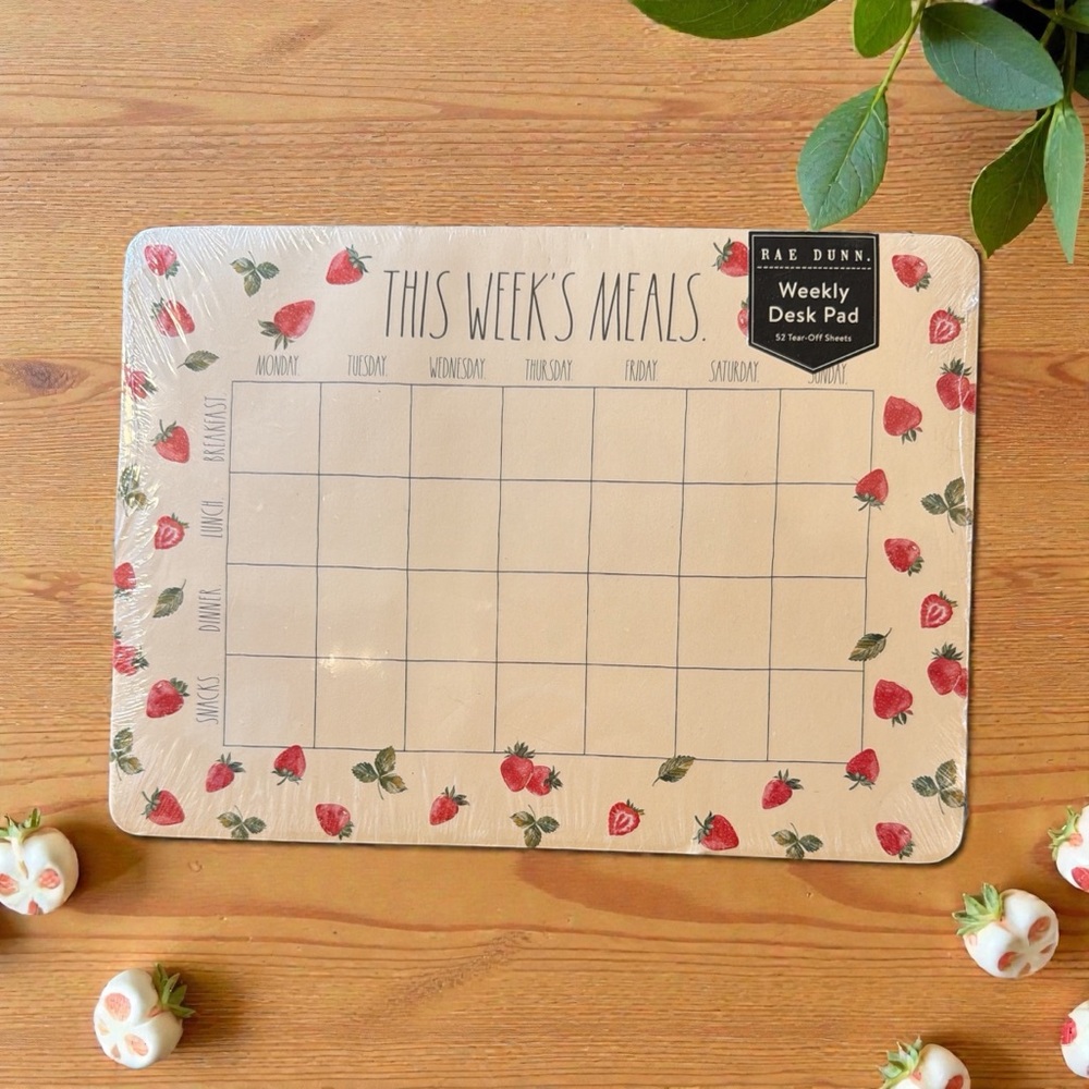 Rae Dunn Strawberry Weekly Desk Pad - Cream, Red, Green